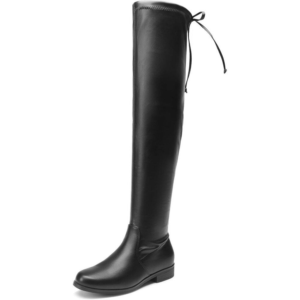 Women's Black Thigh High Boots Low Block Heel Casual Fashion Over The Knee Boots
